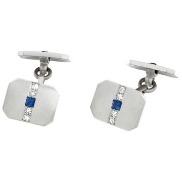 Platinum cufflinks with diamond and sapphire accents