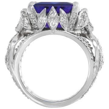 Platinum ring with center baguette cut Tanzanite and accent diamonds