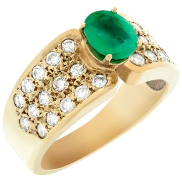 Ring with deep green oval cut emerald apprrox 0.75 carat