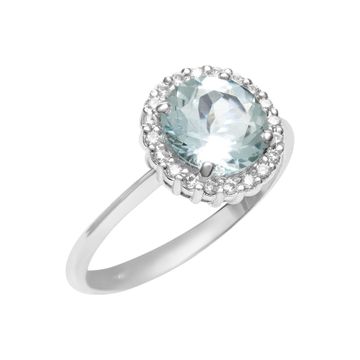 Round brilliant cut Aquamarine and diamonds ring, set in 18K white gold. Aquamarine approx. weight: 1.60 carat.