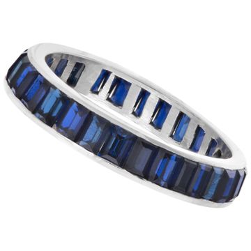 Sapphire wedding band in 14k white gold with approx 1.5 cts in blue sapphires