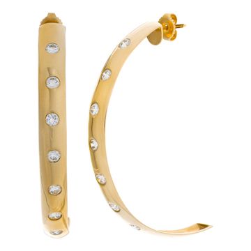 Semi circle diamond hoop earrings in 14k yellow gold