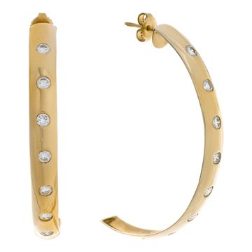 Semi circle diamond hoop earrings in 14k yellow gold
