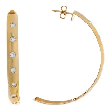 Semi circle diamond hoop earrings in 14k yellow gold