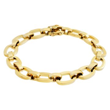 Solid open oval link bracelet in 18K yellow gold. 7 inches long.