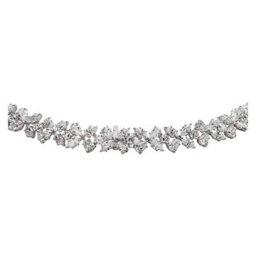 Stunning diamond necklace in 18k white gold. Floral mosaic of Marquise, Pear and Round Brilliant cut Diamonds, total approx. weight: 50.00 carats 17.00 inches long.