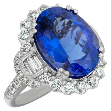 Tanzanite ring with diamonds in 18k white gold with yellow gold accents