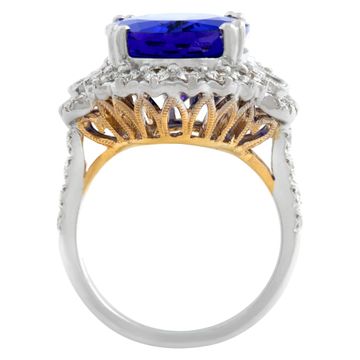 Tanzanite ring with diamonds in 18k white gold with yellow gold accents