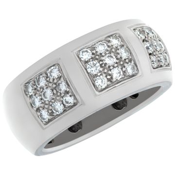 Triple square pave diamond wedding band in 18k white gold. 1.5 ct in diamonds