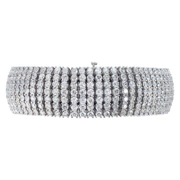 Wide Diamond Bracelet in 14k White Gold with over 30 carats in G-H, VS, SI diamonds