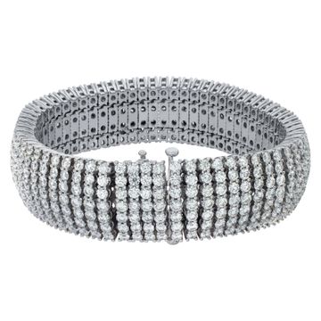 Wide Diamond Bracelet in 14k White Gold with over 30 carats in G-H, VS, SI diamonds