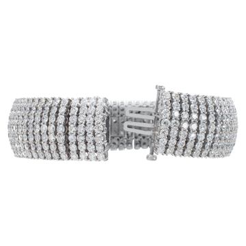 Wide Diamond Bracelet in 14k White Gold with over 30 carats in G-H, VS, SI diamonds