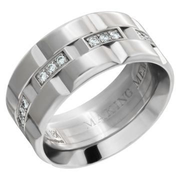 Wide geometric platinum band with approximately 0.25cts in diamonds