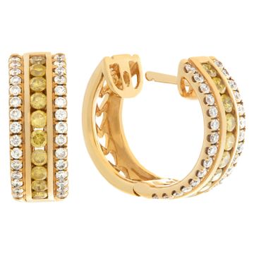Yellow and white diamond huggie earrings in 18k yellow gold
